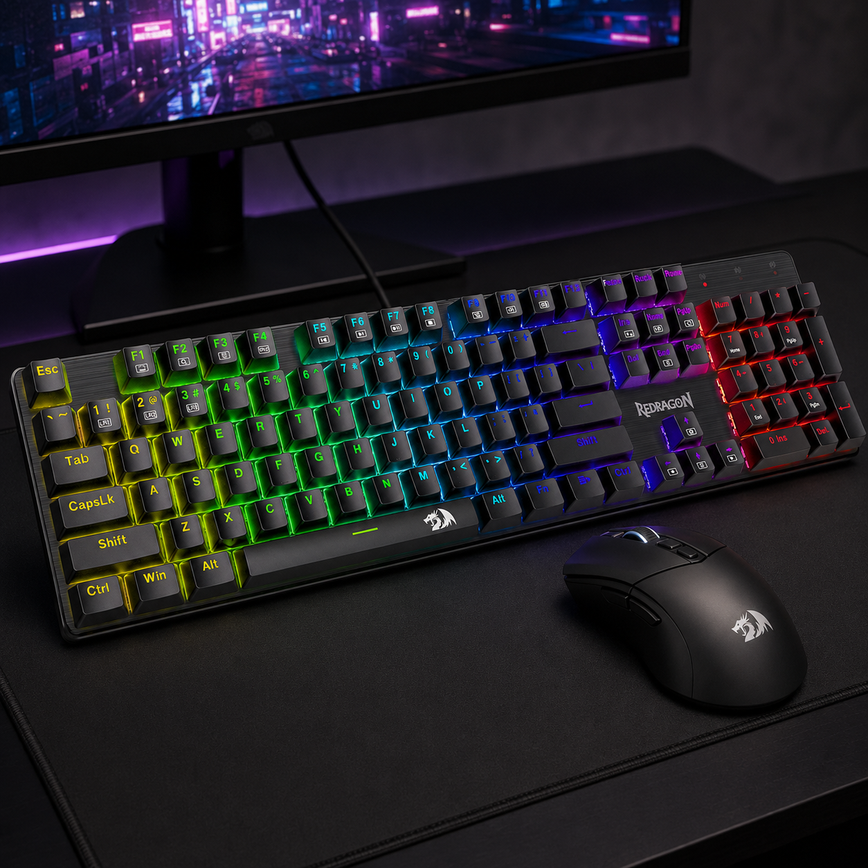 Redragon wired mechanical gaming keyboard with hot-swappable switches and RGB backlight