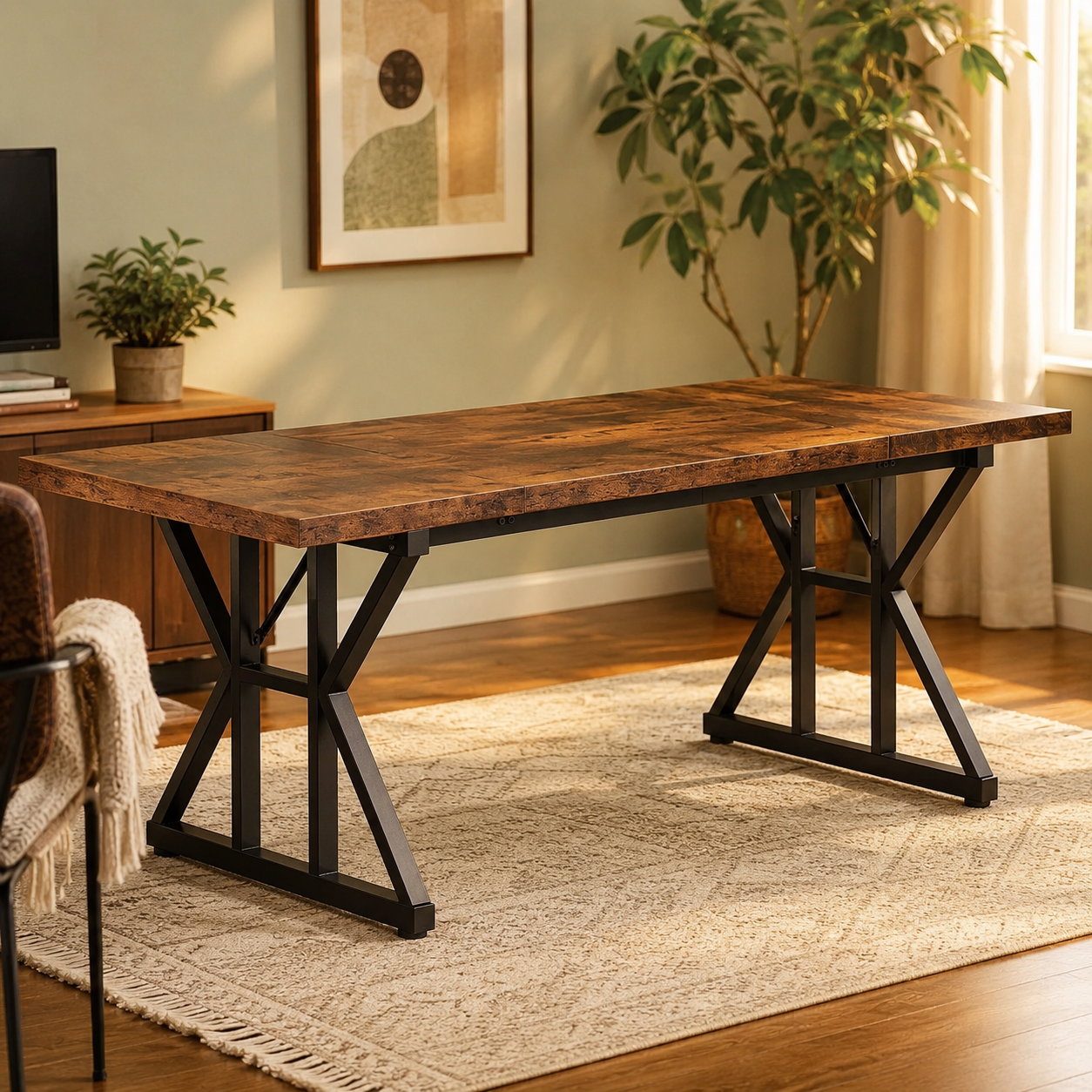 LITTLE TREE 70.8 inch warm-wood-toned office desk for a cozy gaming setup