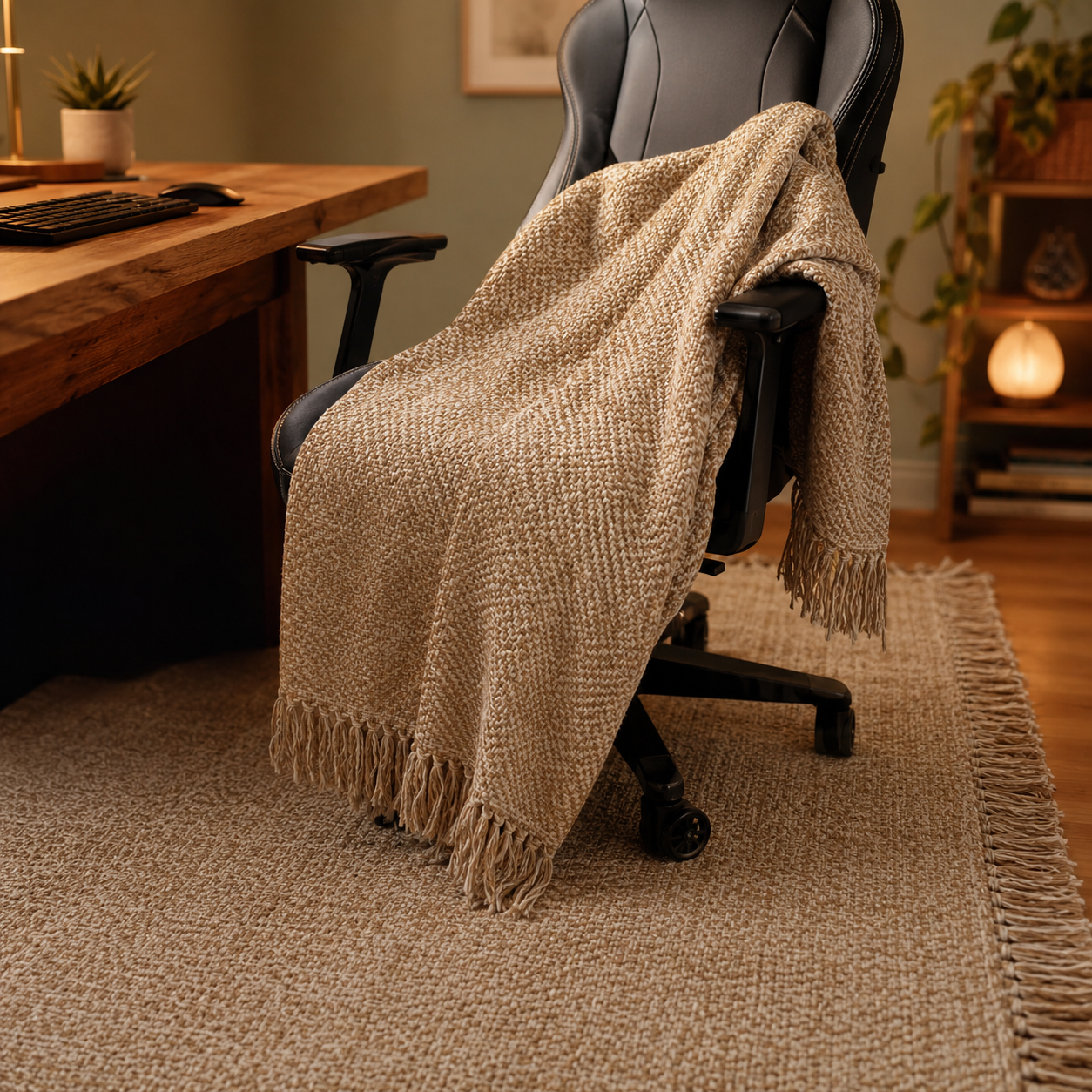 Collive comfy 4 by 6 foot area rug in a warm neutral tone for a cozy gaming corner