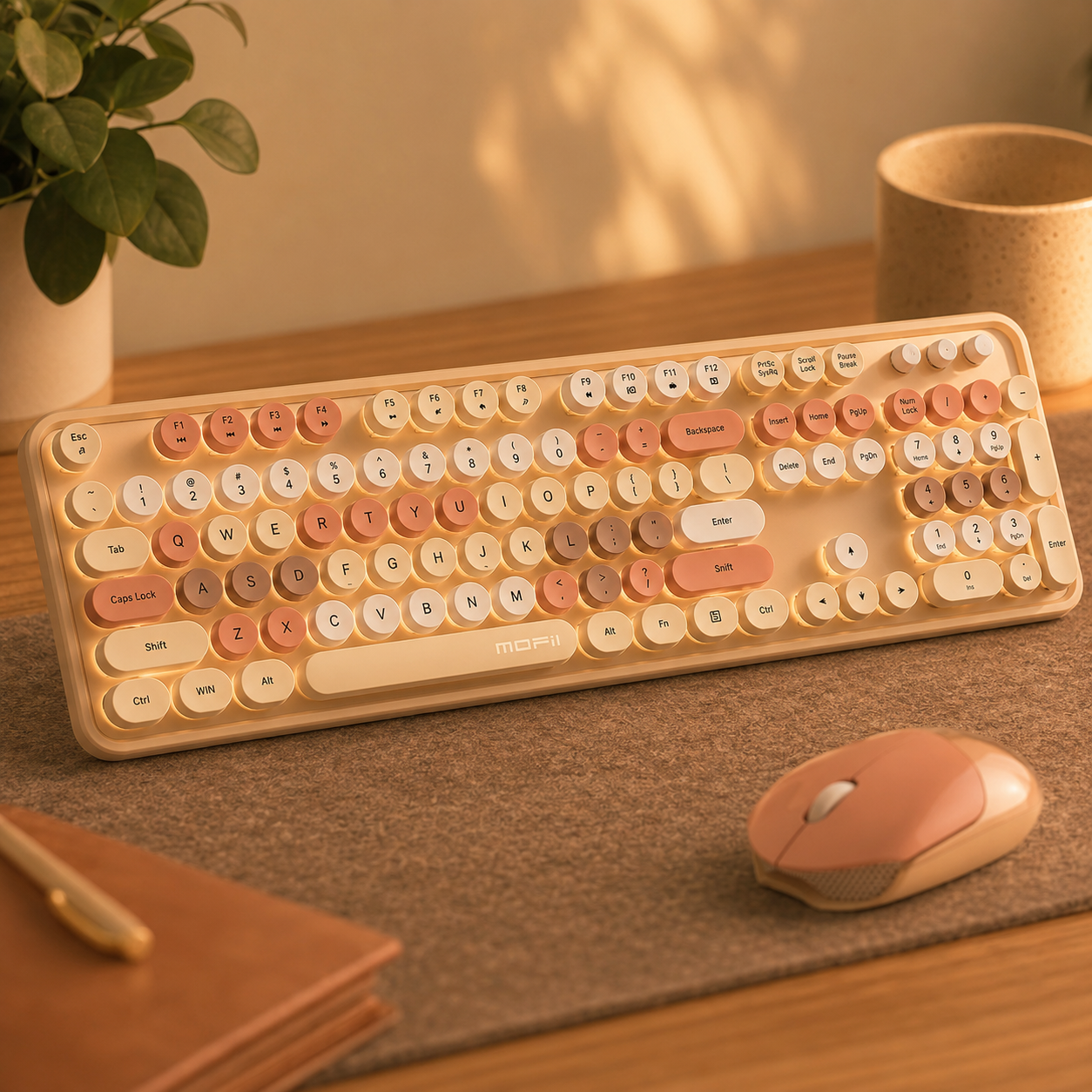 MOFII wireless keyboard and mouse combo in a warm retro colorway