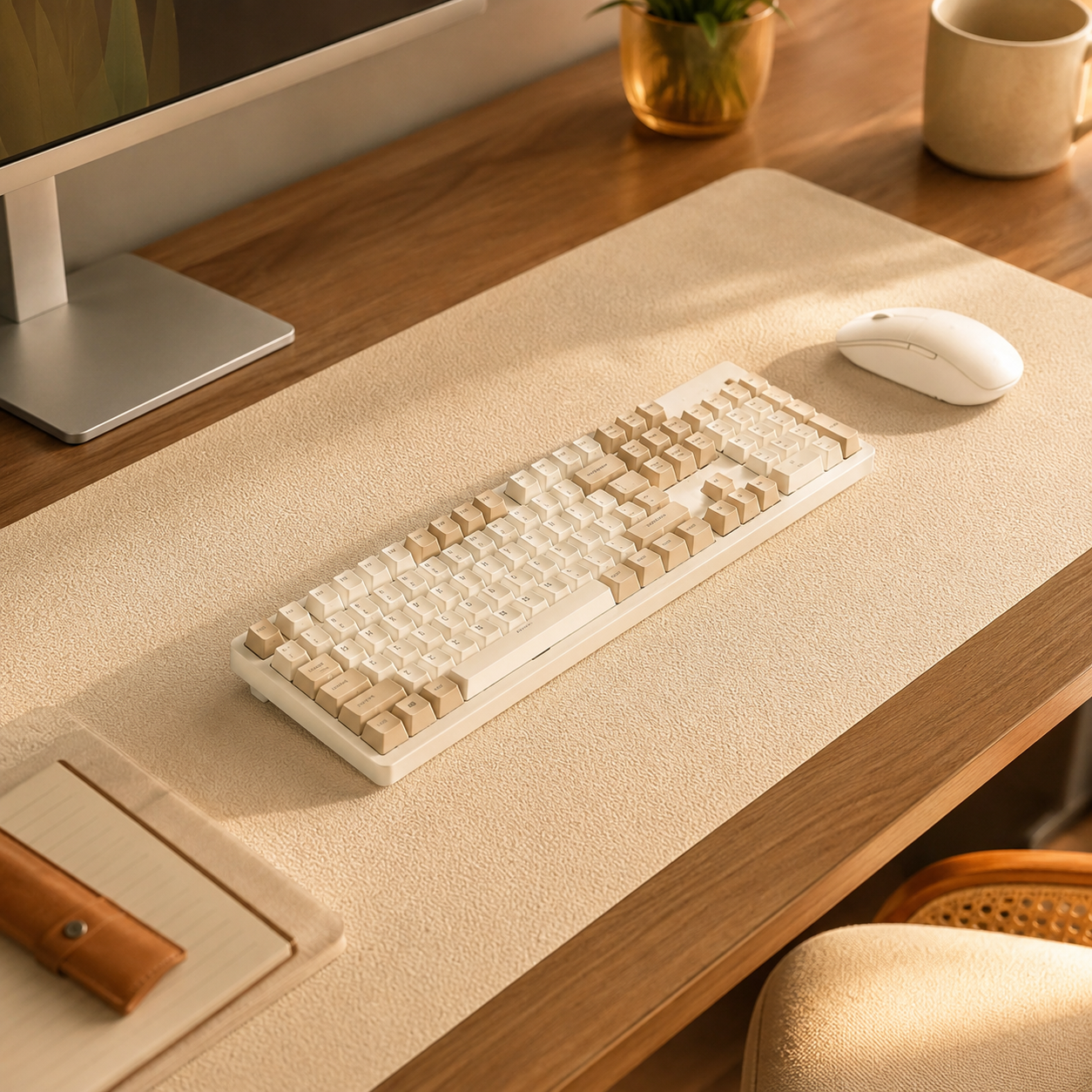 YSAGi warm-toned leather desk pad protector on a wood desk