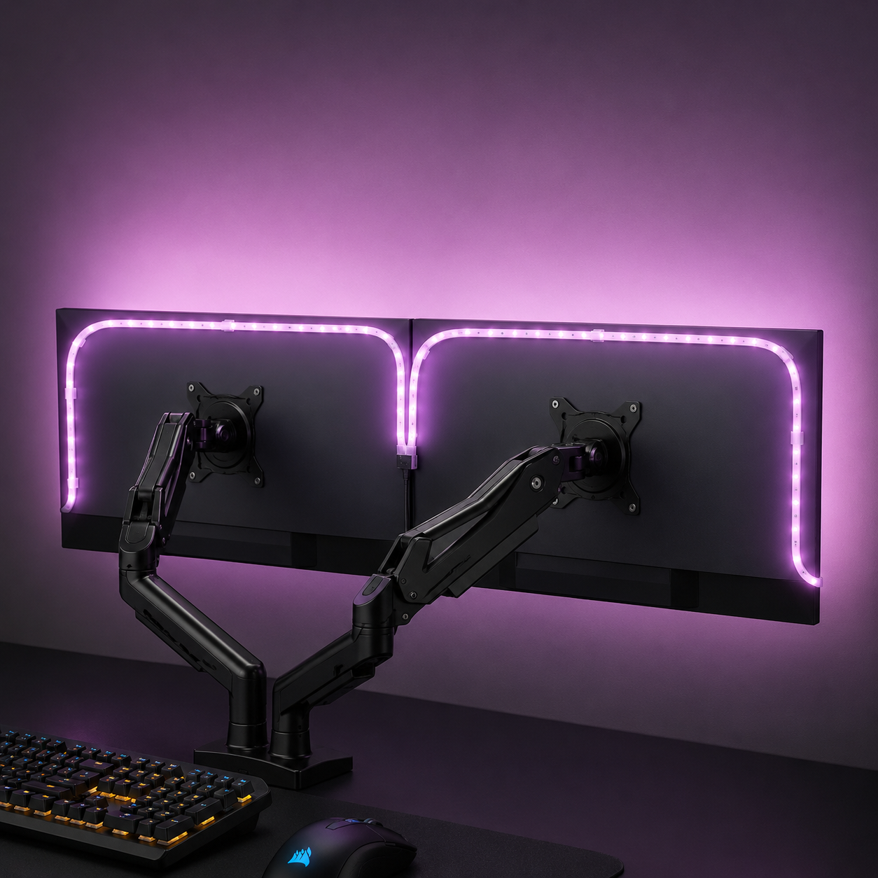 Philips Hue 10 foot smart RGBWW LED lightstrip for bias lighting behind two monitors