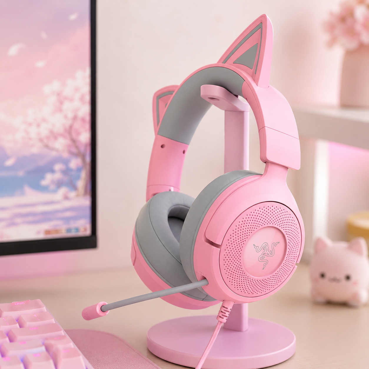 Razer Kraken Kitty V3 X wired gaming headset with cat ears in a pastel colorway