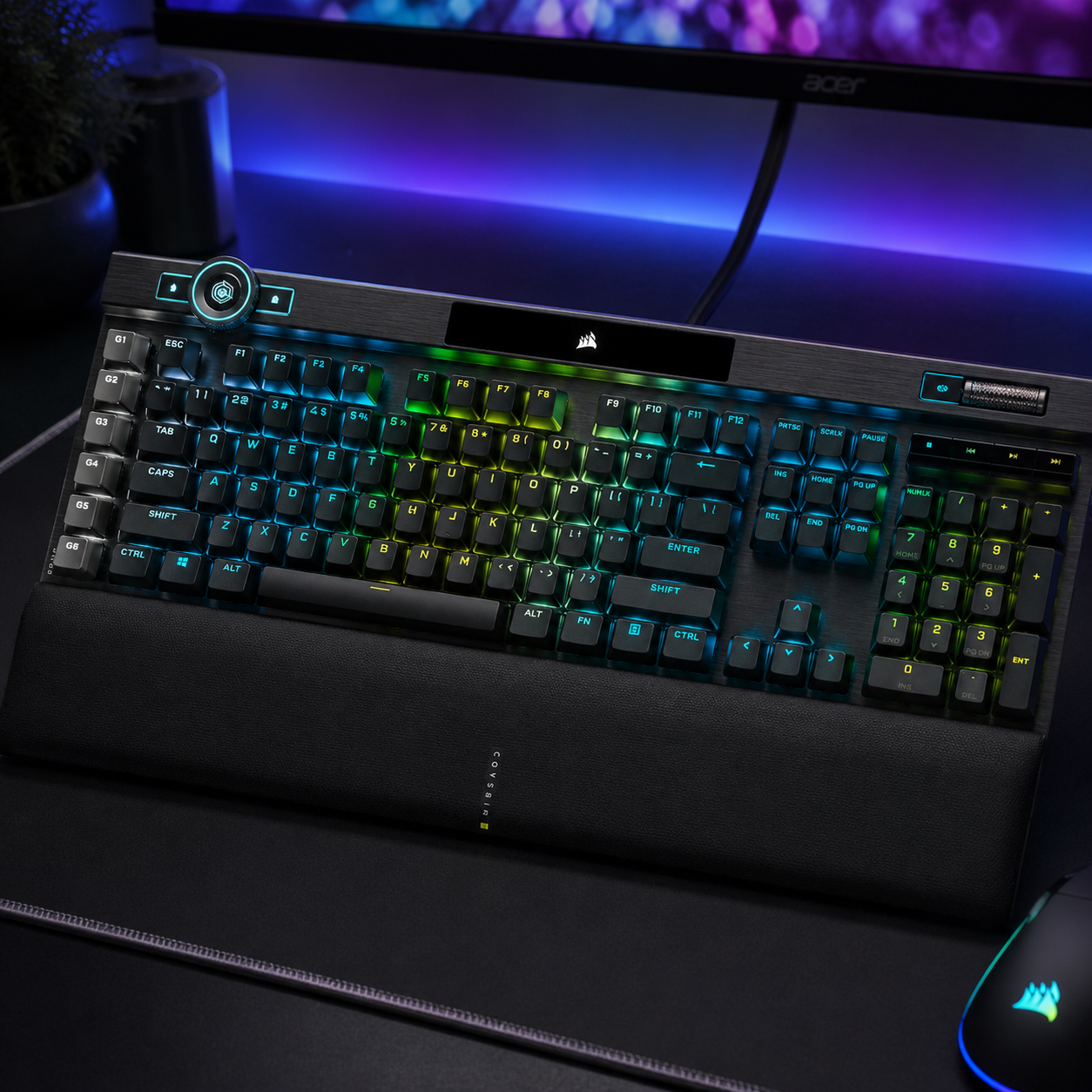 Corsair K100 RGB optical-mechanical wired gaming keyboard with per-key lighting