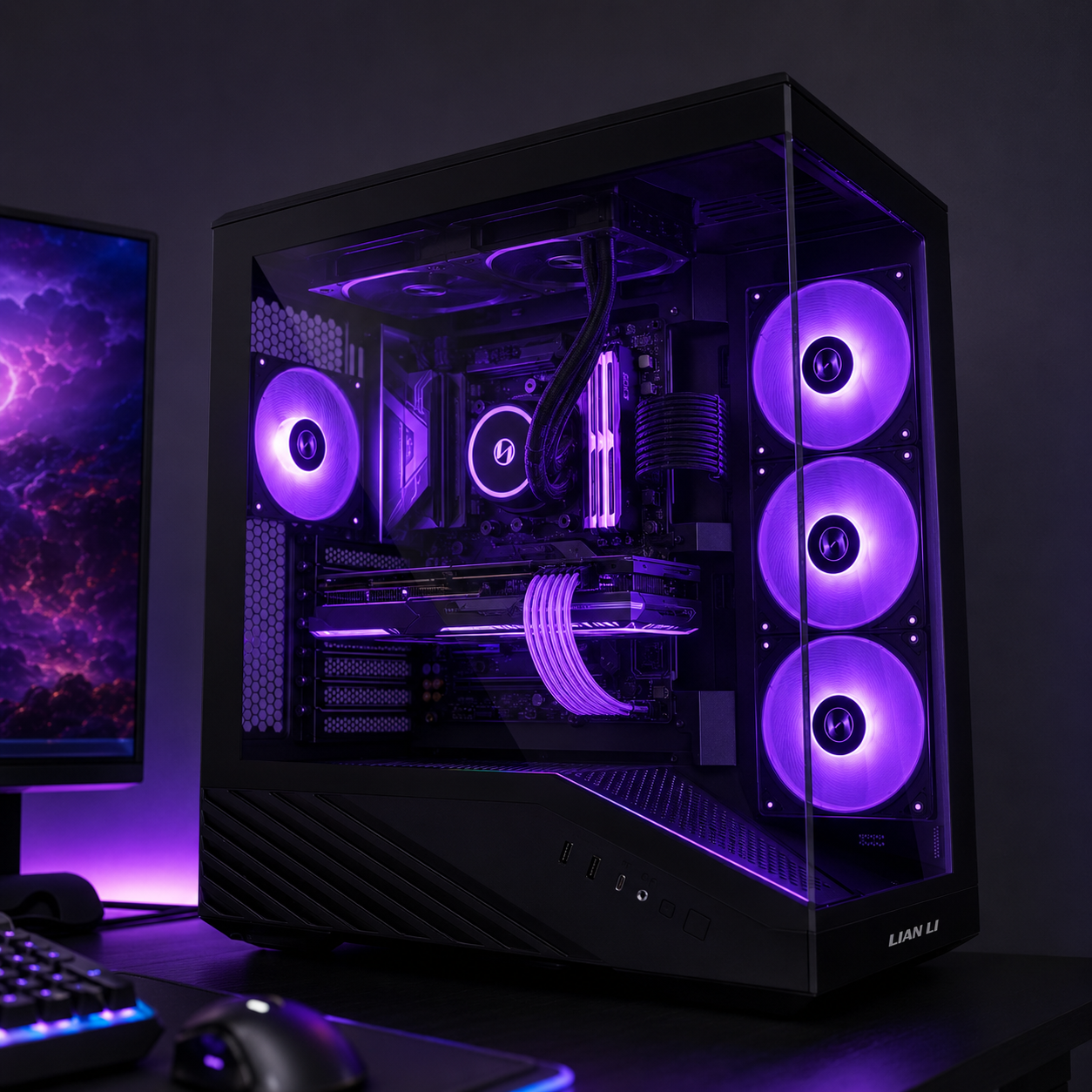 Lian Li V100 ATX mid-tower PC case with glass panel and pre-installed RGB fans
