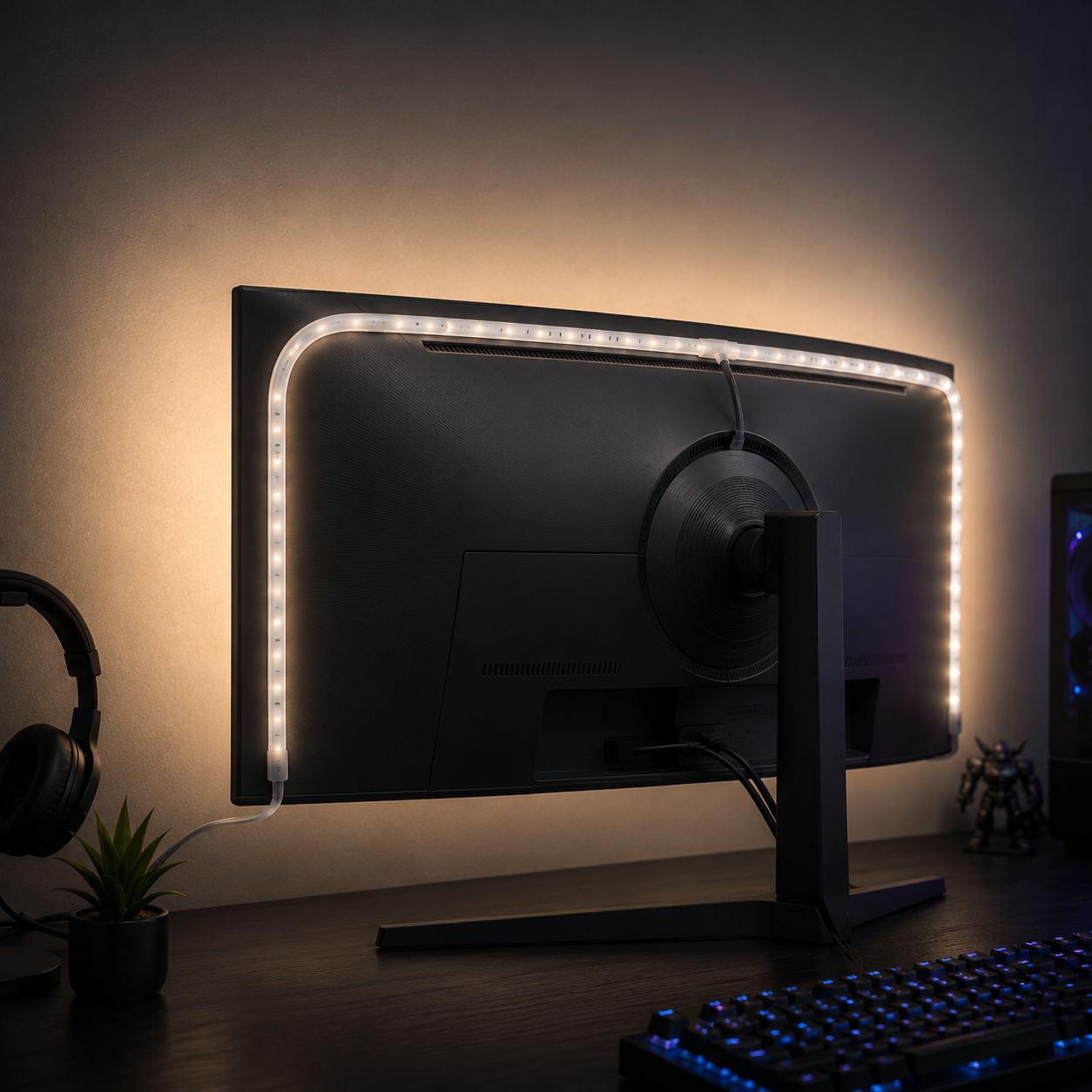 Philips Hue 10 foot smart RGBWW LED lightstrip for bias lighting behind a monitor