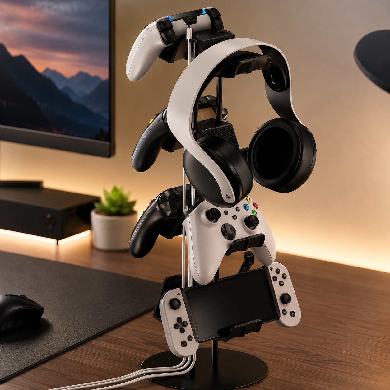 Kytok 4-tier controller stand with cable organizer for a desk